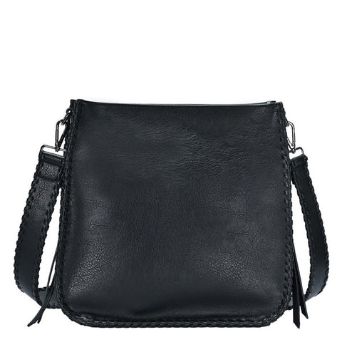 vegan leather whipstitch crossbody bag | black