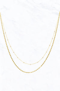 double layer bead + chain necklace | beige