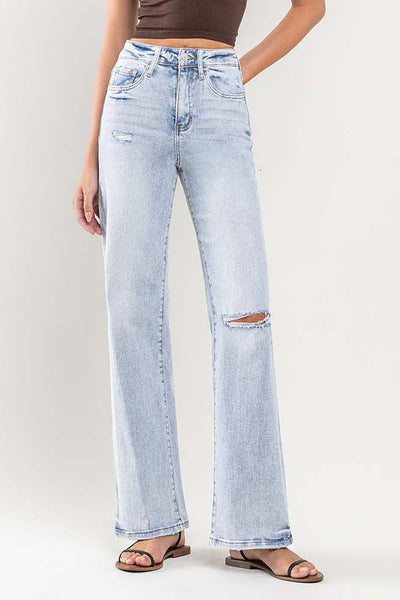 crystal vintage high-rise distressed flare jeans | light wash