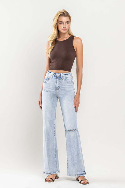 crystal vintage high-rise distressed flare jeans | light wash