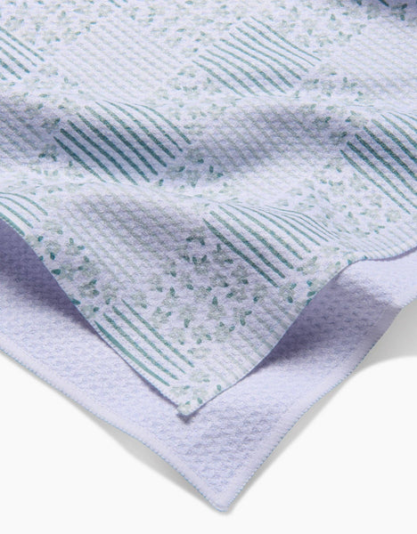 Mini Flowers + Stripes Check Green Tea Towel