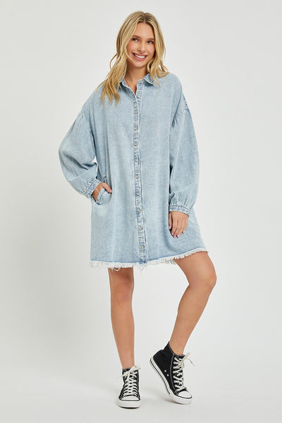 all the buzz denim shirt dress | acid light