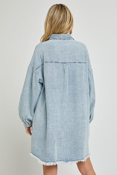 all the buzz denim shirt dress | acid light