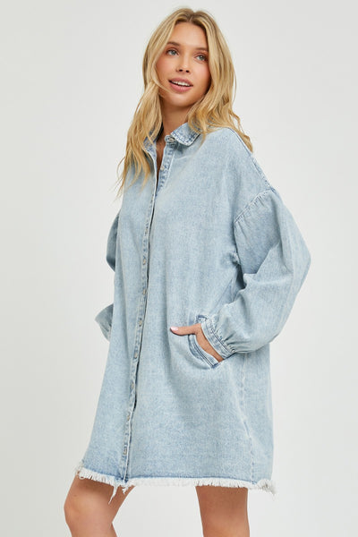 all the buzz denim shirt dress | acid light