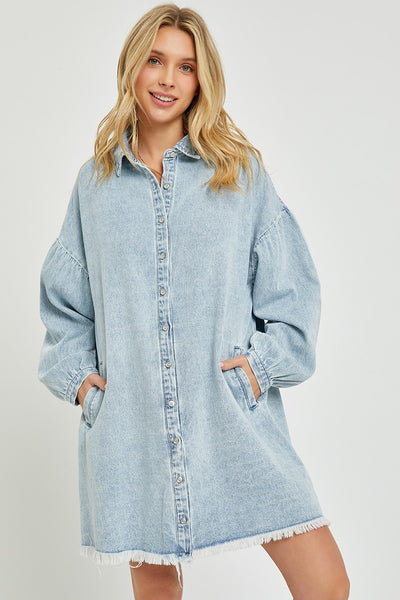 all the buzz denim shirt dress | acid light
