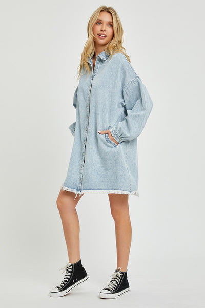 all the buzz denim shirt dress | acid light