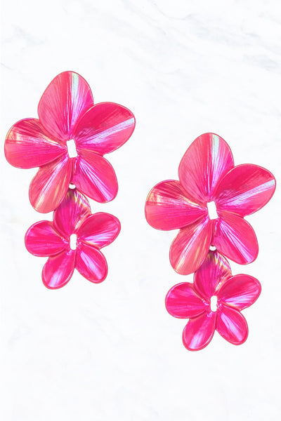 metal double flower dangle earrings!