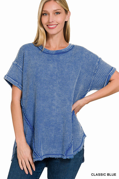 get to the point waffle knit top | classic blue
