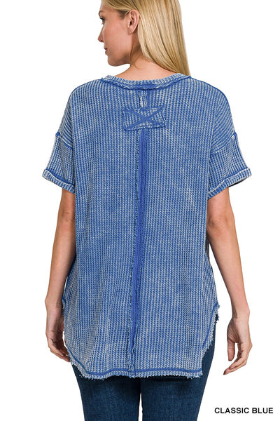 get to the point waffle knit top | classic blue