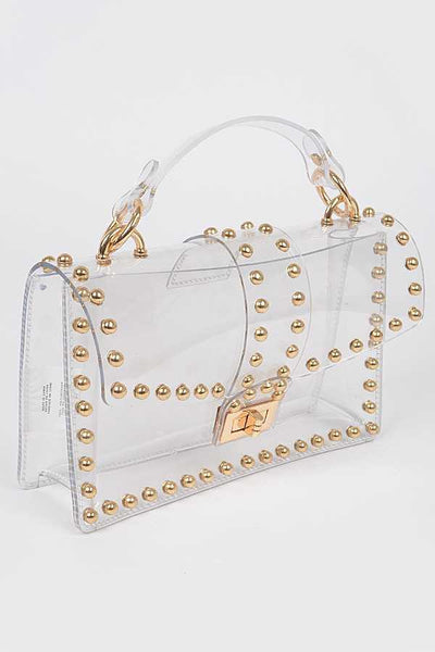 studded clear top handle crossbody | gold