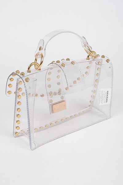 studded clear top handle crossbody | gold