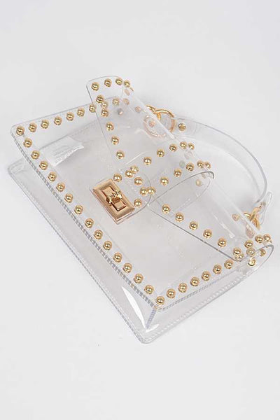 studded clear top handle crossbody | gold
