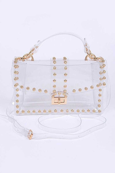 studded clear top handle crossbody | gold