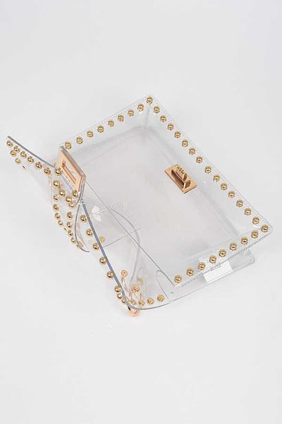 studded clear top handle crossbody | gold