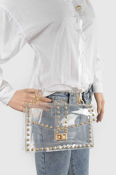 studded clear top handle crossbody | gold