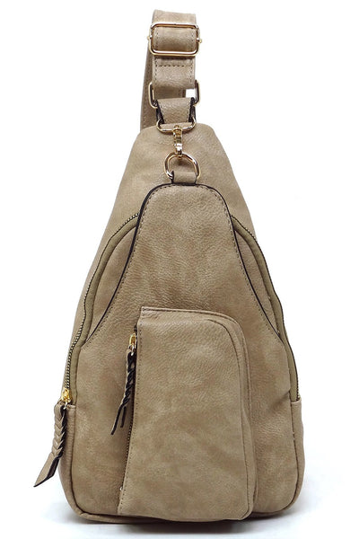 vegan leather sling backpack | stone