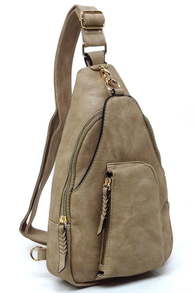 vegan leather sling backpack | stone