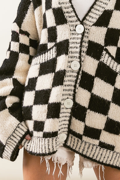 life of thrills checkered cardigan | black + white