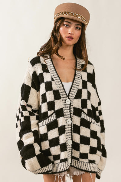 life of thrills checkered cardigan | black + white