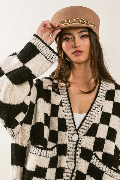 life of thrills checkered cardigan | black + white