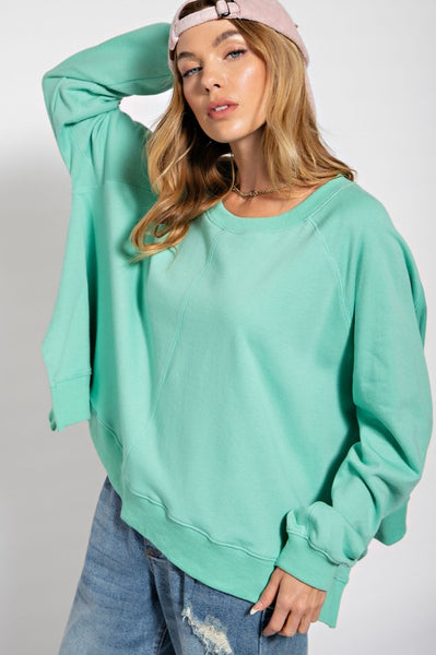 bahama breeze terry knit pullover | seafoam
