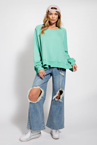 bahama breeze terry knit pullover | seafoam