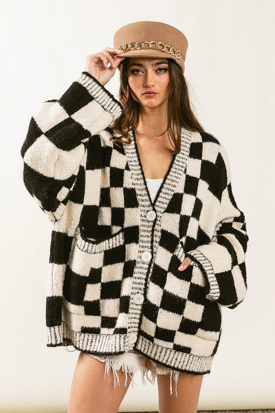 life of thrills checkered cardigan | black + white