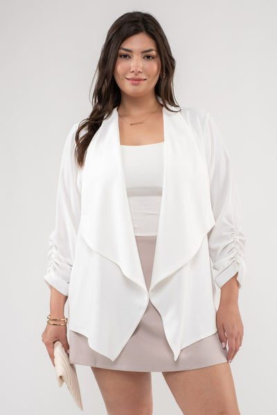 make it count ruched sleeve blazer | off white