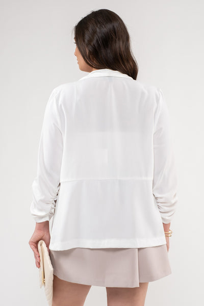 make it count ruched sleeve blazer | off white