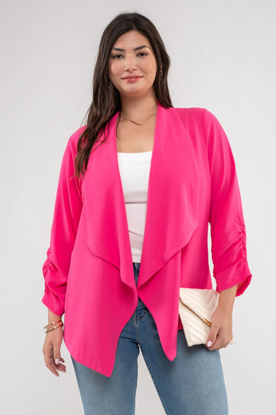make it count ruched sleeve blazer | fuchsia