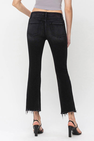 katherine mid rise distressed hem crop flare jeans | reasonable