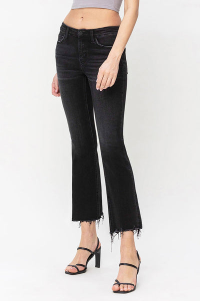 katherine mid rise distressed hem crop flare jeans | reasonable