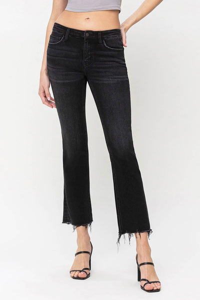 katherine mid rise distressed hem crop flare jeans | reasonable