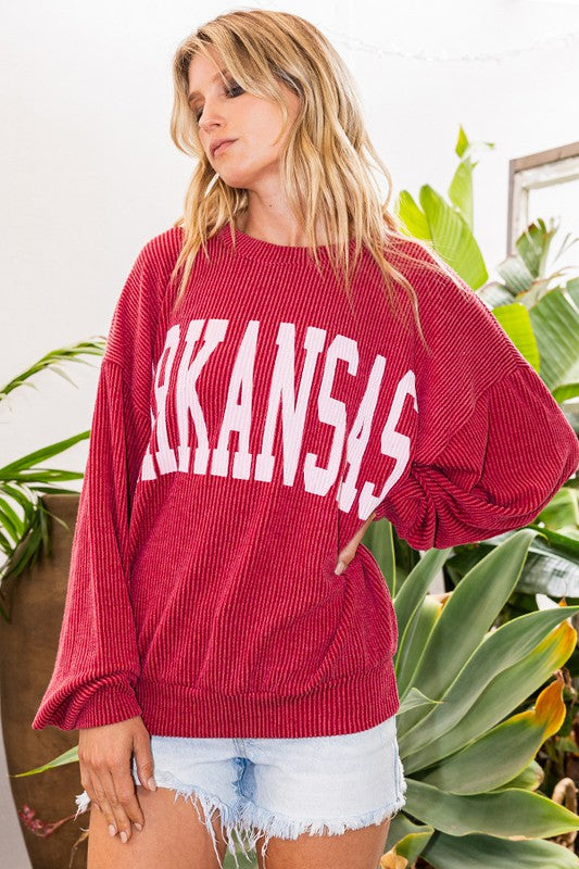 arkansas ribbed sweatshirt, oversized | burgundy