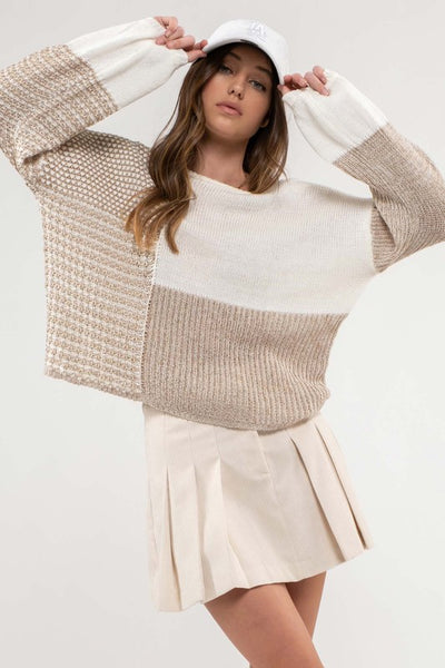 out of reach colorblock sweater | taupe