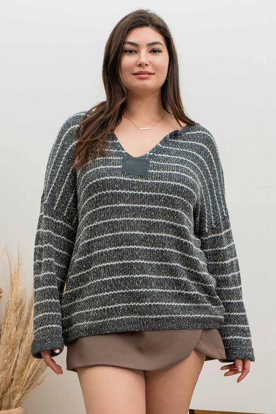 completely smitten striped sweater, plus | hunter green