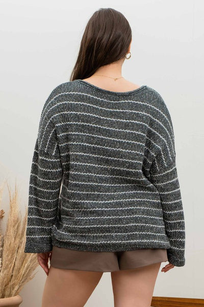 completely smitten striped sweater, plus | hunter green