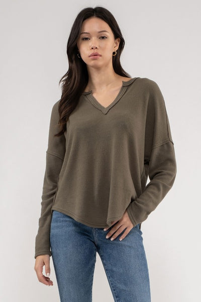 down to earth raw edge top | dark olive
