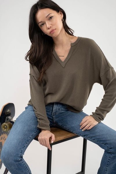 down to earth raw edge top | dark olive