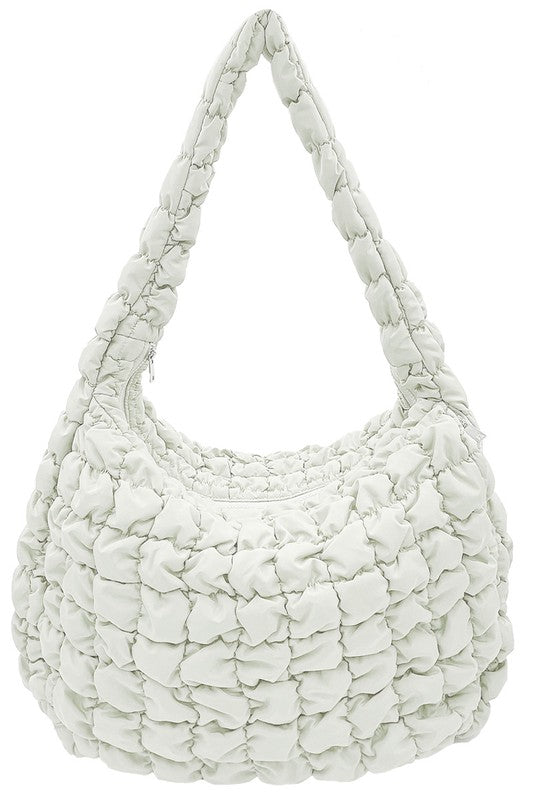 large quilted puffer tote | ivory