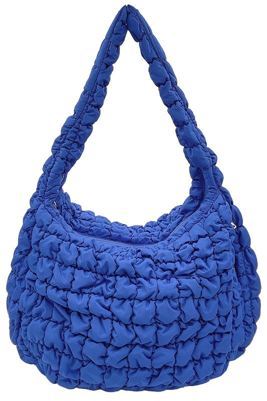 large quilted puffer tote | royal blue