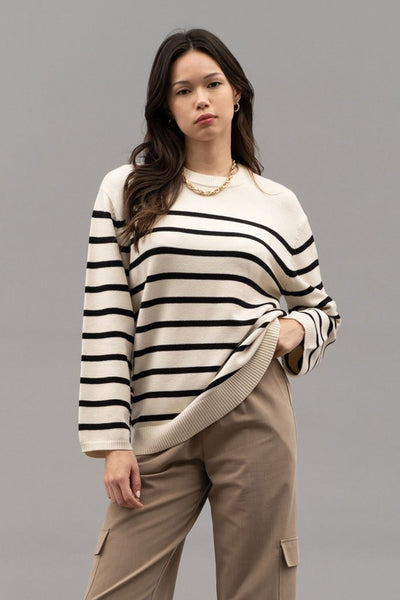 turn of events striped sweater | ivory