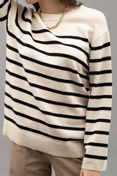 turn of events striped sweater | ivory