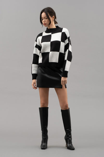 right on trend checkered sweater | black + white