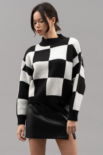 right on trend checkered sweater | black + white