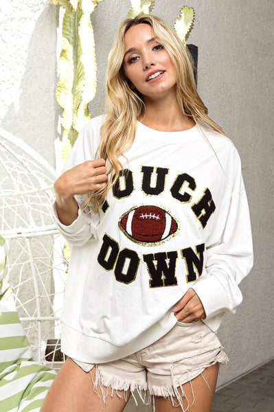 touchdown patched sweatshirt | white + black