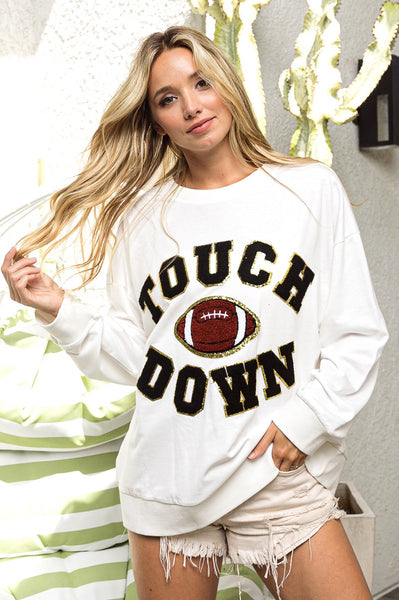 touchdown patched sweatshirt | white + black