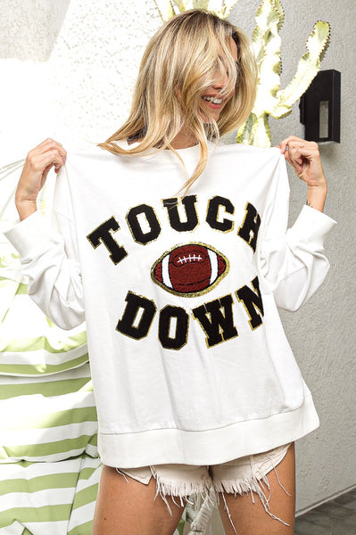 touchdown patched sweatshirt | white + black