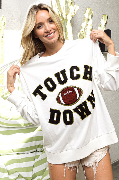 touchdown patched sweatshirt | white + black