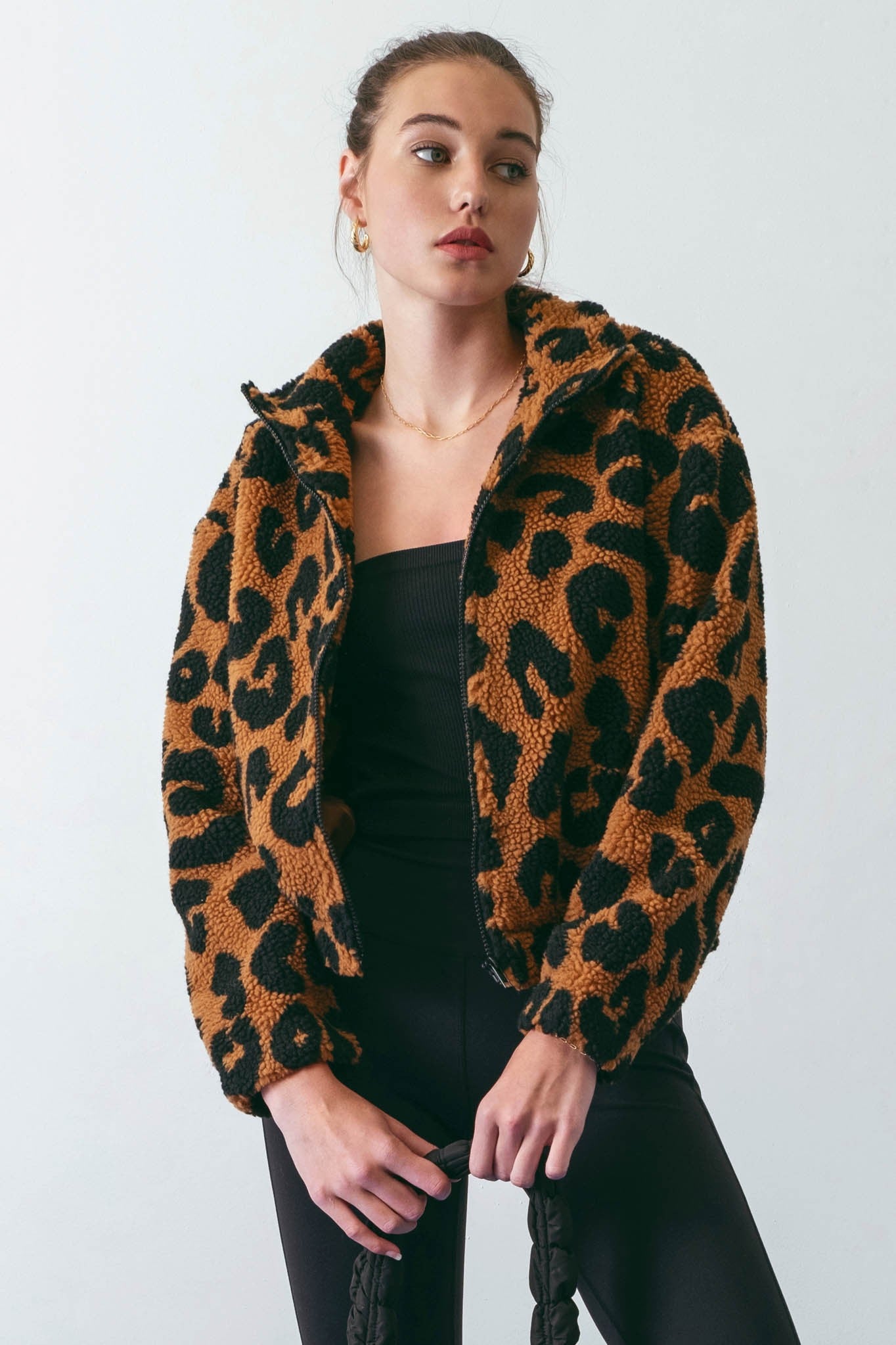 back in style sherpa jacket | leopard